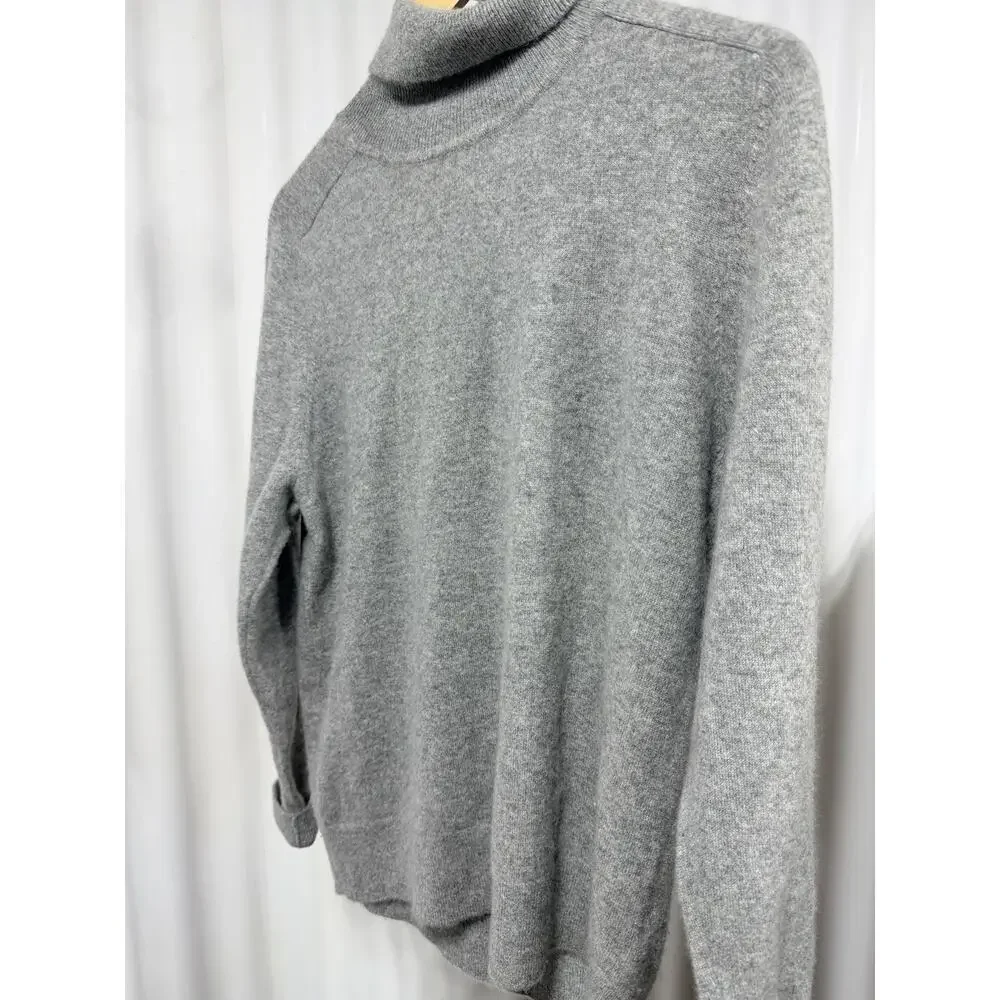 Quince 100% Mongolian Cashmere Turtleneck Sweater L Heather Grey Closet Staple